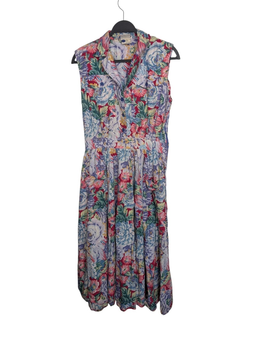 Vintage Laura Ashley Great Britain Floral Sleeveless Shirtdress Midi 80s Size 14